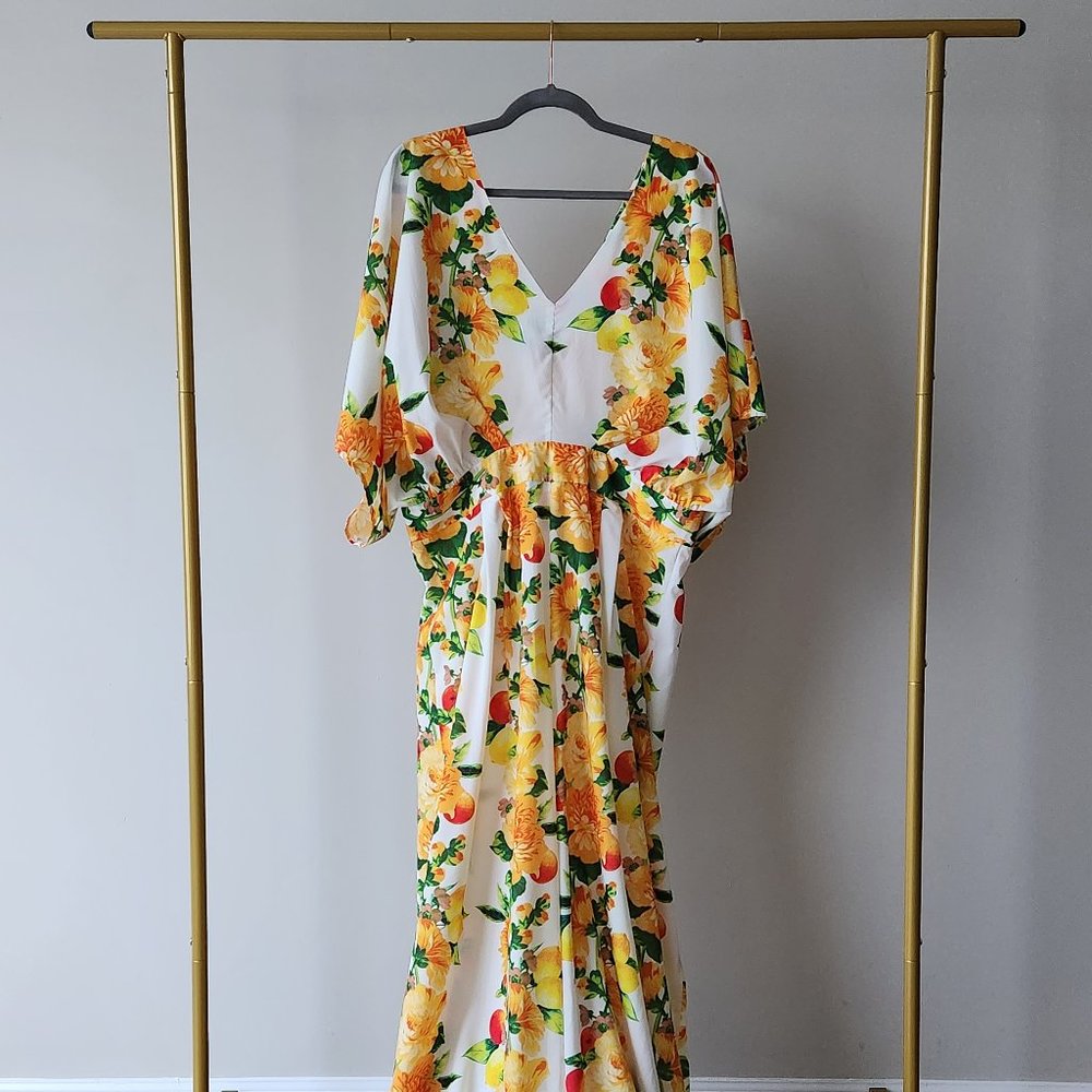 ASOS DESIGN Curve kimono jumpsuit with wide leg in fruit print